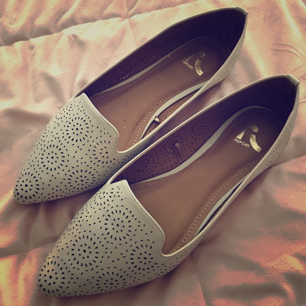 White Report Pointed Toe Flats